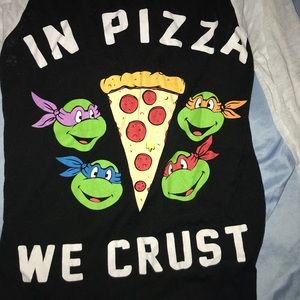 Mighty Fine Tops - Ninja Turtles In Pizza We Crust Baseball Tee Mighty Fine Tops - Ninja Turtles In Pizza We Crust Baseball Tee